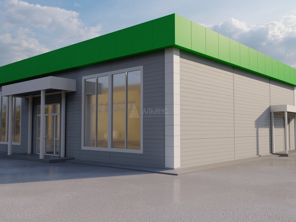 3D визуализация  Магазин продуктов из сэндвич-панелей - фото 1